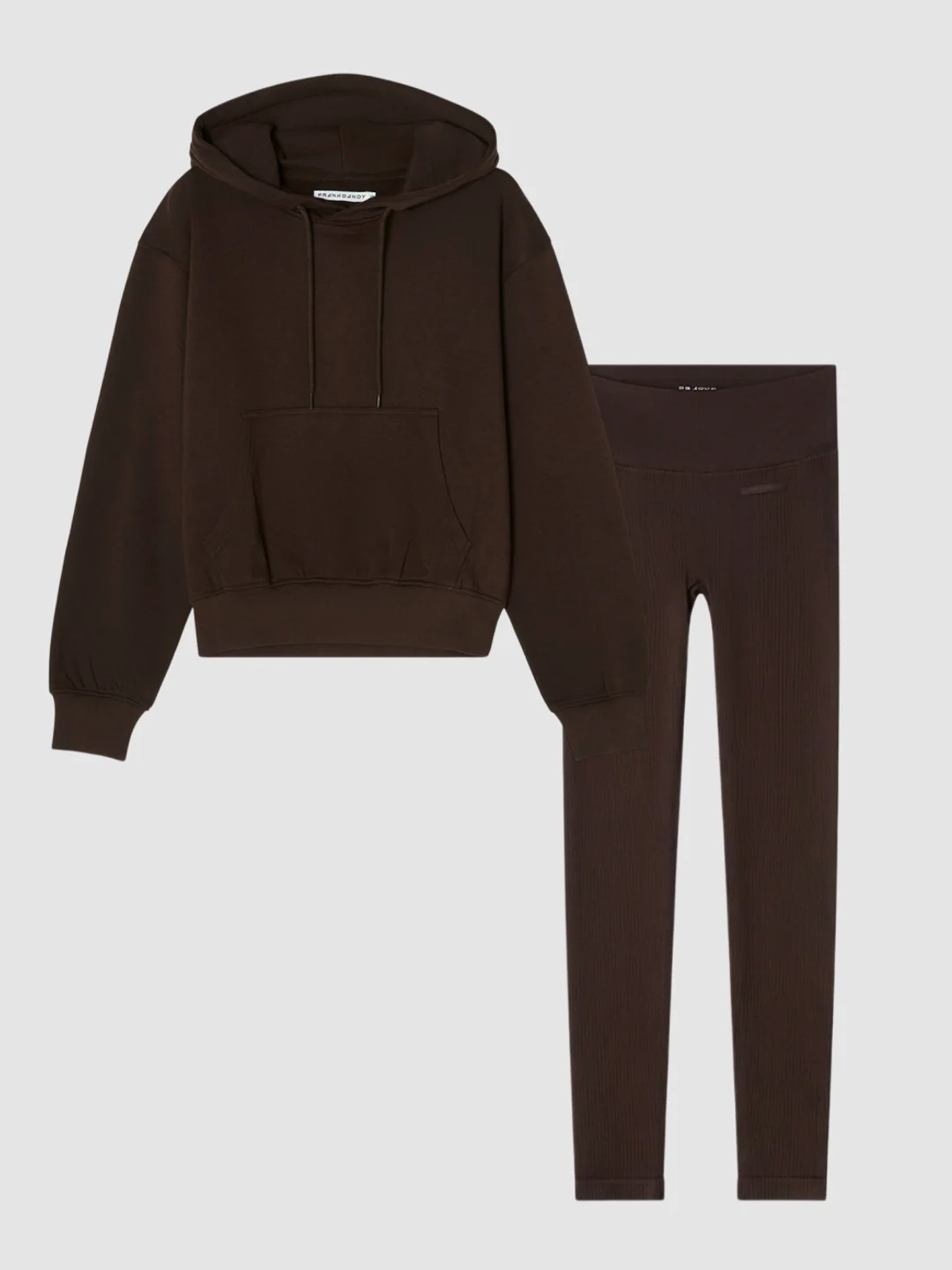 Brown Hoodie & Ribbed Tights Set