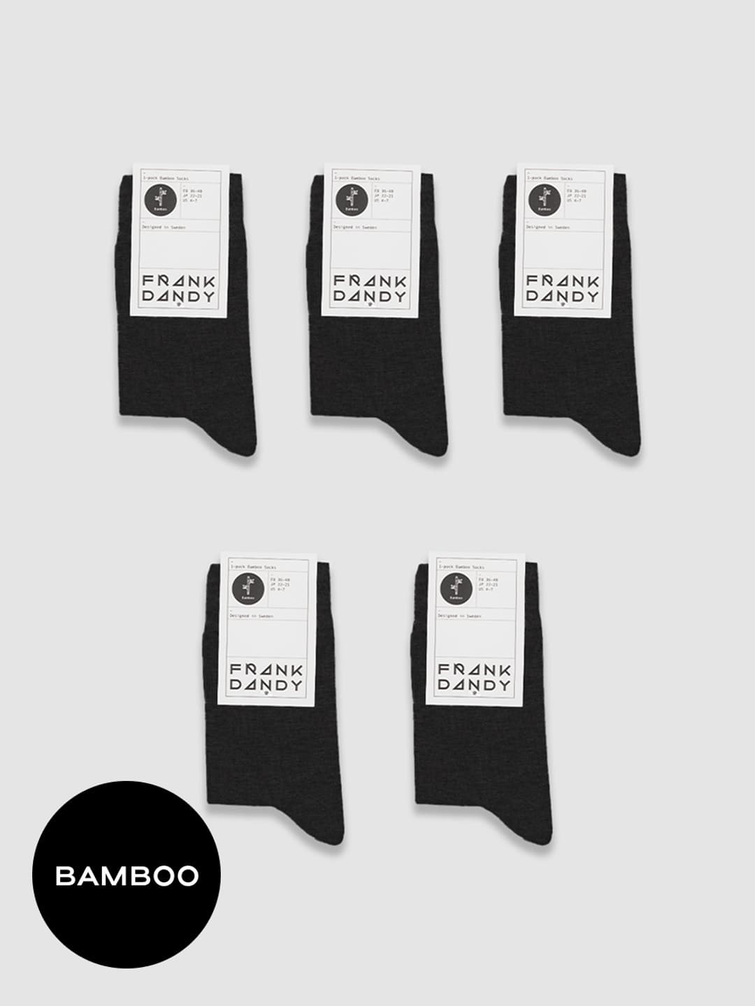 5-Pack Bamboo Crew Sock Black