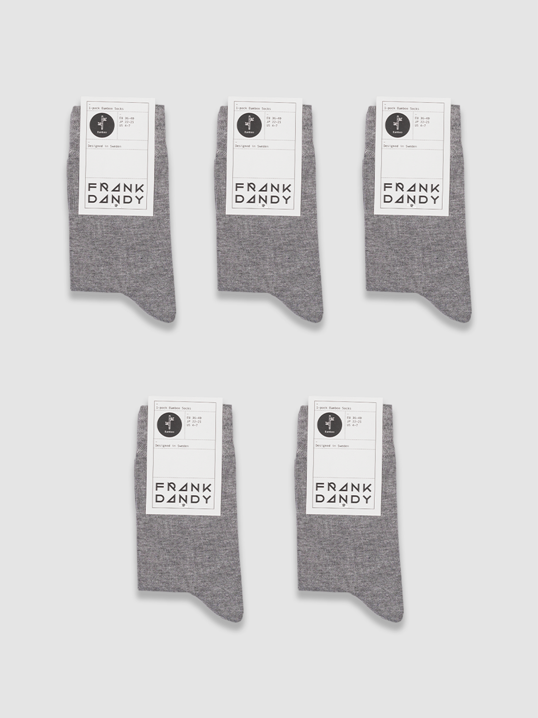 5-Pack Bamboo Solid Crew Sock Grey